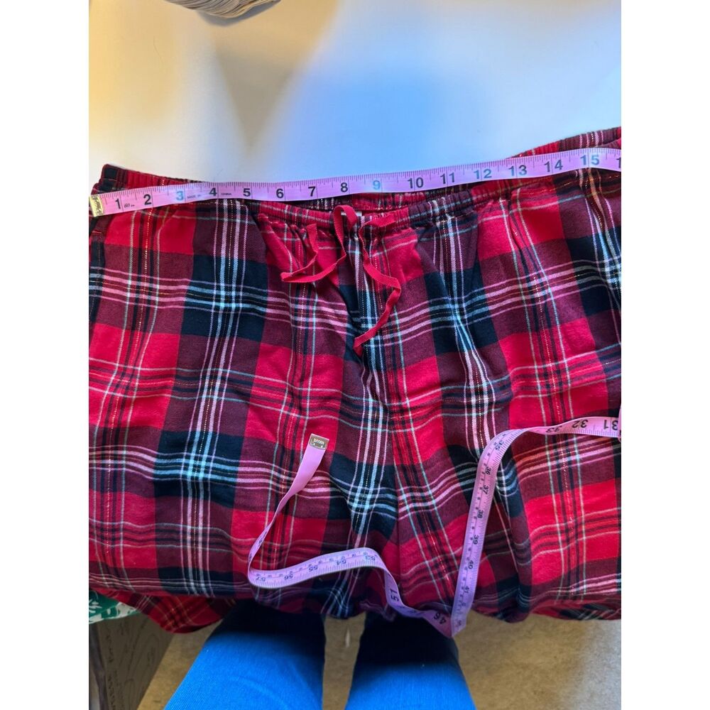 Victoria’s Secret Red Plaid Flannel Pajama Pants L Gold Lurex Sparkle Lounge - Picture 3 of 7